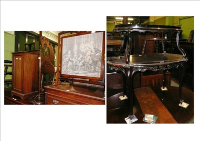 Lot 490 - * A late Victorian mahogany tray top etagere, a bedside cupboard, standard lamp and fire screen