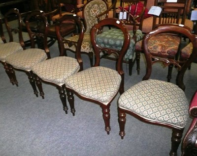 Lot 530 - Set of six Victorian mahogany balloon back dining chairs (one a.f.)