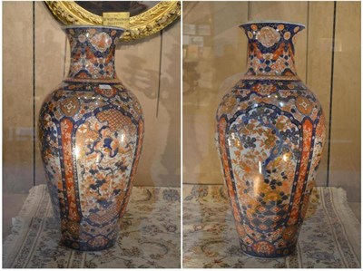 Lot 71 - A Pair of Imari Porcelain and Baluster Vases, Meiji period, with flared necks, typically...
