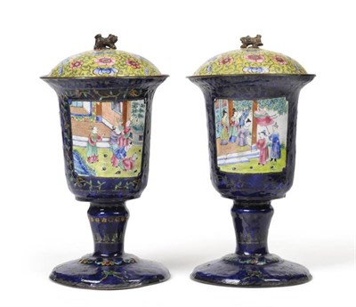Lot 73 - A Pair of Chinese Enamel Goblets and Covers, late 18th/early 19th century, the domed covers...
