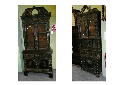 Lot 604 - * Two similar Victorian carved oak cabinets