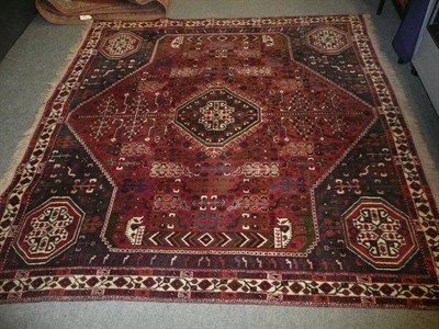 Lot 631 - Kashgai rug, the lozenge field of birds and stylised plants centred by a medallion