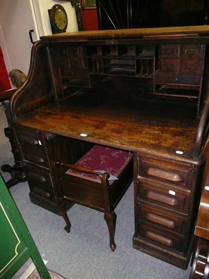 Lot 664 - Oak roll top desk (drawer and back panel missing)