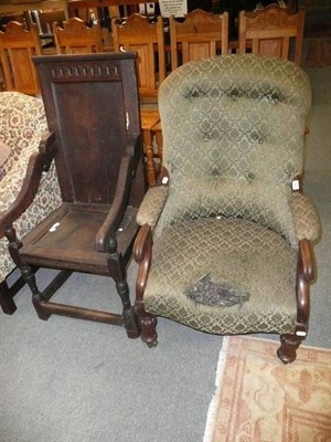 Lot 704 - A Victorian mahogany-framed open armchair on melon-fluted supports