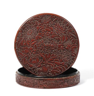 Lot 88 - A Chinese Carved Cinnabar Lacquer Floral Box and Cover, probably early Ming Dynasty, of...