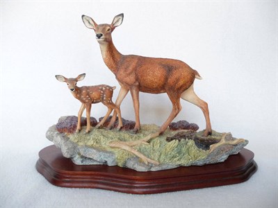 Lot 1003 - Border Fine Arts Red Deer Hind and Calf 'Highland Family', model No. B0306 by Richard Roberts,...