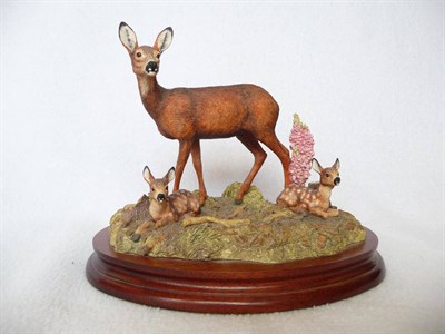 Lot 1013 - Border Fine Arts Roe Deer Doe and Fawns 'In A Sunny Glade', model No. B0255 by Ray Ayres, 15cm high