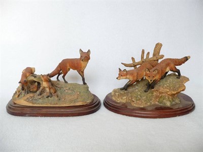 Lot 1018 - Two Border Fine Arts Fox groups 'Duke and Duchess', model No. FT05 by David Walton, Ltd....