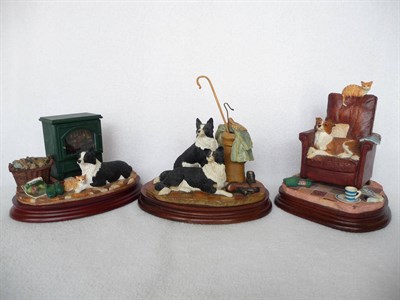 Lot 1036 - Three Border Fine Arts Collie Groups 'A Long Day Ahead', model No. BOO37, 20.3cm high on wood...