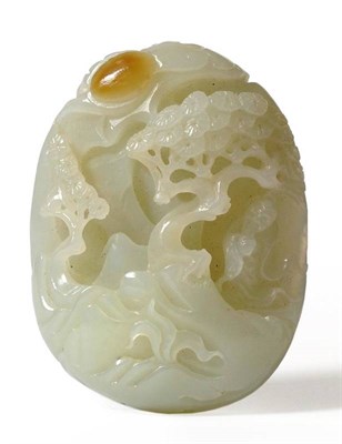 Lot 95 - A Chinese Jade Small Boulder Carving, carved with a figure amongst trees, 6.5cm long