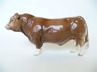 Lot 1076 - Beswick Limousin Bull, collectors club 1998 model No. 2463B, brown and white gloss, 12.7cm high