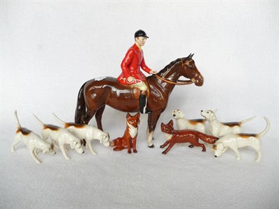 Lot 1091 - Beswick Huntsman on standing brown horse, model No. 1501, gloss, 21cm high; Six Beswick...