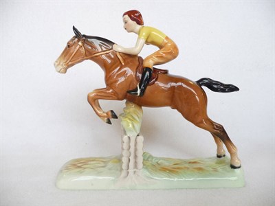 Lot 1093 - Beswick Girl on Jumping Horse, model No. 939, brown horse, gloss, 24.7cm high