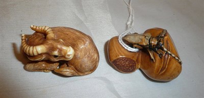 Lot 179A - An ivory netsuke of a goat and another of a cricket, circa 1920