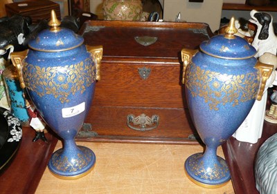 Lot 7 - Pair of Royal Worcester vases and oak smoker's compendium