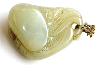 Lot 100 - A Chinese Jade Pendant, carved with conjoined mushrooms and insects, 5cm long