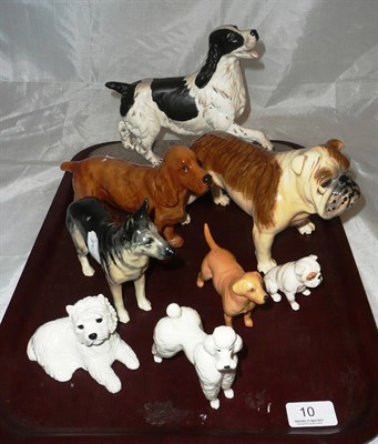 Lot 10 - Beswick matt Spaniel on plinth base, Bulldog, Red Setter, German Shepherd and four other small...