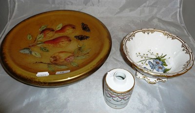 Lot 18 - A modern glass and fruit decorated bowl, Spode gilt bowl and a Continental floral decorated tea...