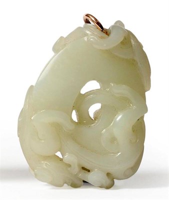 Lot 101 - A Chinese Jade Pendant, Qing Dynasty, as beasts climbing over a disc, 6cm long   *PLEASE NOTE: Live