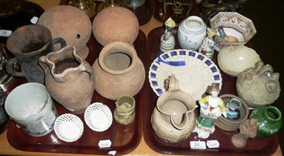 Lot 24 - Five antique terracotta vessels, a small Stevenson and Hancock Derby bowl, a pair of...