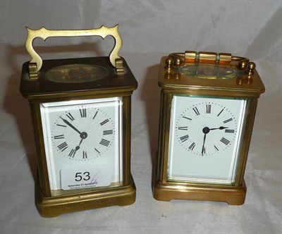 Lot 53 - Two gilt brass carriage timepieces