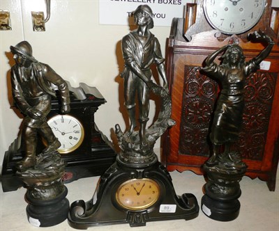 Lot 89 - A figural spelter clock garniture - lifeboat theme