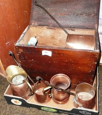 Lot 90 - The Globe P944' small sewing machine in case, three copper cider measures and two small copper jugs