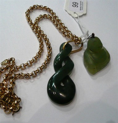 Lot 99 - A jade pendant on a 9ct chain and a jade Buddha pendant