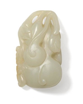 Lot 109 - A Chinese Jade Carving of a Fruiting Gourd, Qing Dynasty, with three fruit hanging from a...