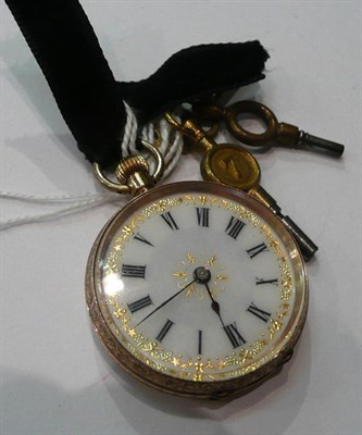 Lot 130 - Lady's 9ct gold fob watch and a box and three keys