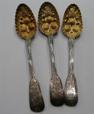 Lot 131 - Three silver berry spoons