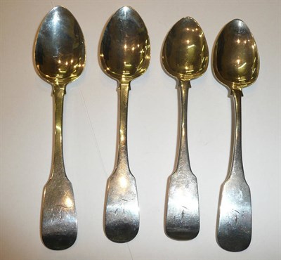 Lot 141 - Four Irish silver fiddle pattern dessert spoons