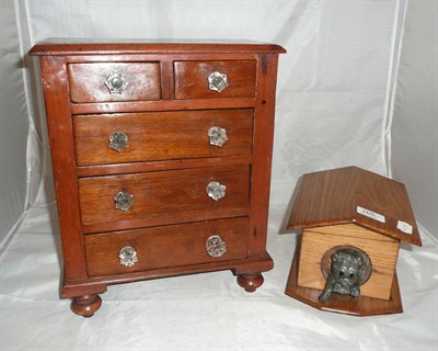 Lot 165 - Victorian miniature chest and drawers and a dog kennel tea caddy