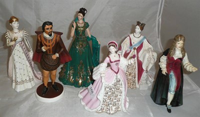 Lot 168 - Six China figures; Royal Worcester emerald princess, Royal Worcester Queen Victoria, Coalport...