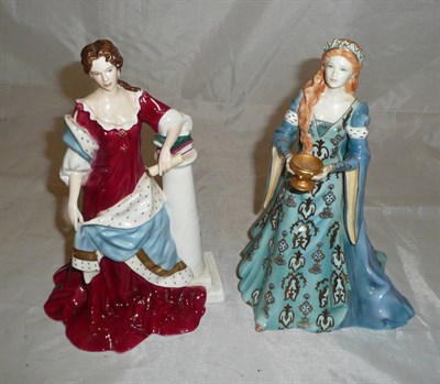 Lot 171 - Two Royal Worcester china figures; The Chalice of Love, and Queen Anne