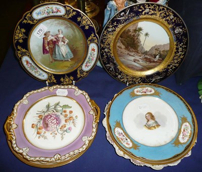 Lot 179 - Two Sevres style cabinet plates, a German porcelain cabinet plate painted with a desert scene...