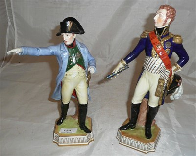 Lot 184 - Two Dresden china figures, Napoleon and Bernadotte, height of each approx 26cm