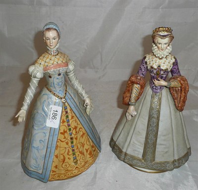 Lot 186 - Two Sitzendorf china figures, Elizabeth and Katherine, height of each approx 28cm