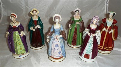 Lot 190 - Six Sitzendorf china figures; Henry VIII wives, height of each 21cm