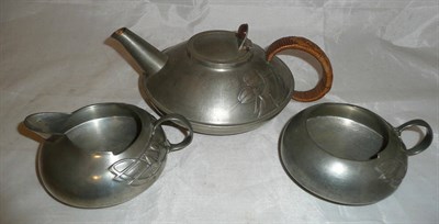 Lot 193 - Liberty Tudric pewter three piece tea service, shape number 0231