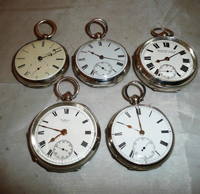 Lot 240 - Five silver open faced pocket watches