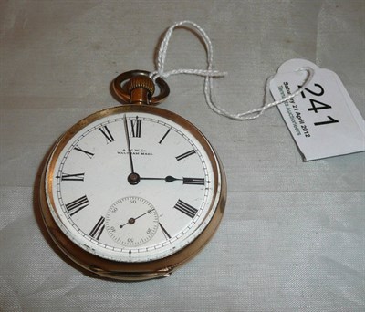 Lot 241 - An open faced pocket watch signed Waltham, case stamped 14k