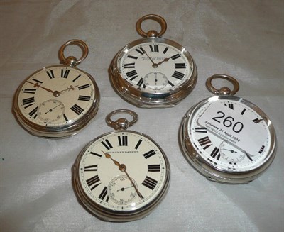 Lot 260 - Four silver open faced pocket watches