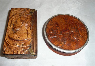 Lot 270 - Pressed burr wood tobacco box with cover and a snuff box