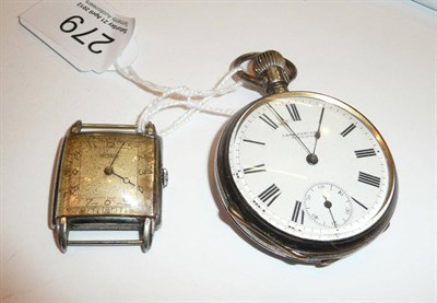 Lot 279 - A pocket watch, case stamped 0.800 and a gents wristwatch