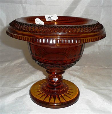 Lot 297 - A large amber cut glass pedestal rose bowl