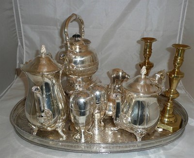 Lot 314 - A quantity of plate and other items including tea service, galleried tray, mother of pearl...