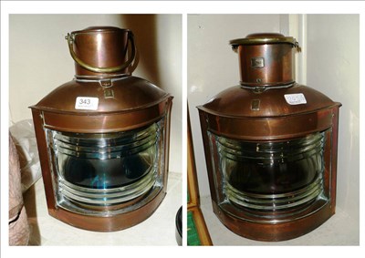 Lot 343 - A pair of brass and copper ships lanterns