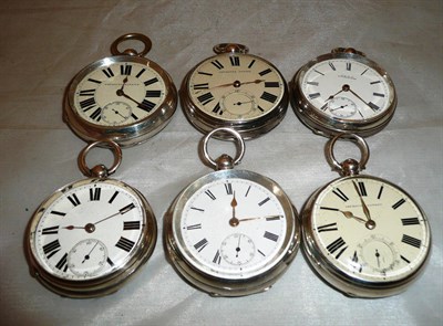 Lot 347 - Six silver open faced pocket watches