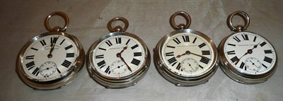 Lot 348 - Four silver open faced pocket watches, all cases with Chester hallmarks